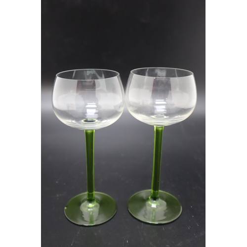 220 - Selection of Coloured Glassware including Long stemmed Wine Glasses Fruit Bowls and Vases