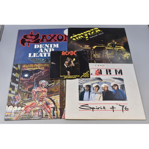 503 - A Selection of 15 80's Rock and Heavy Metal Vinyls. Includes ACDC, Alarm, Iron Maiden, Saxon on blue... 