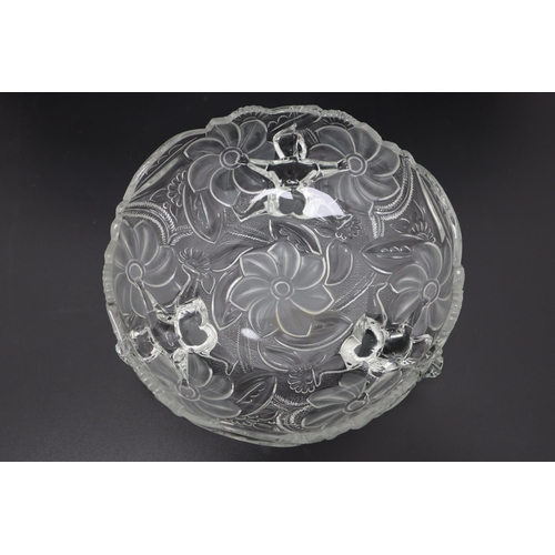 238 - Crystal Circular Bowl with Frosted Flowers standing on Figural Feet