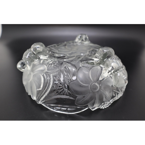 238 - Crystal Circular Bowl with Frosted Flowers standing on Figural Feet