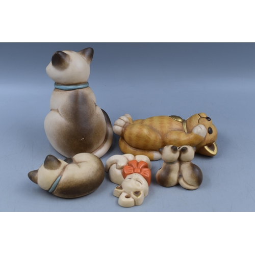 249 - Five Thun Bolzen Ceramic Cat Figures. includes Siamese Cat, Playing Ginger Cat and Others. Largest A... 