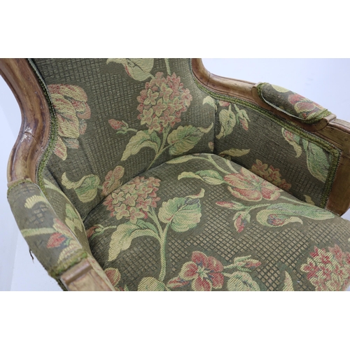 522 - Pair of Antique Wood framed Arm Chairs Decorated with Detailed Hand Carvings and Reupholstered in a ... 