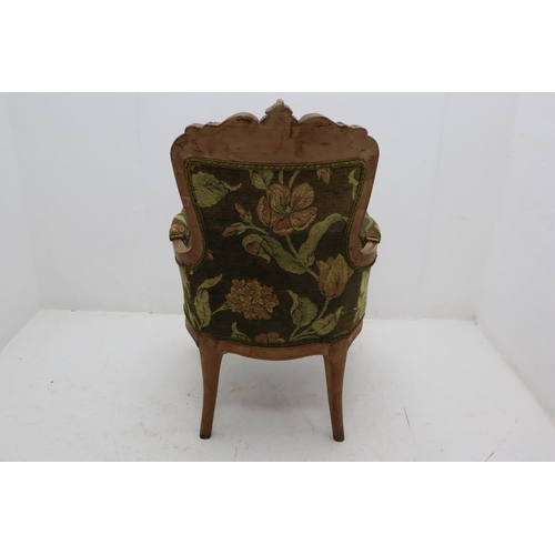 522 - Pair of Antique Wood framed Arm Chairs Decorated with Detailed Hand Carvings and Reupholstered in a ... 