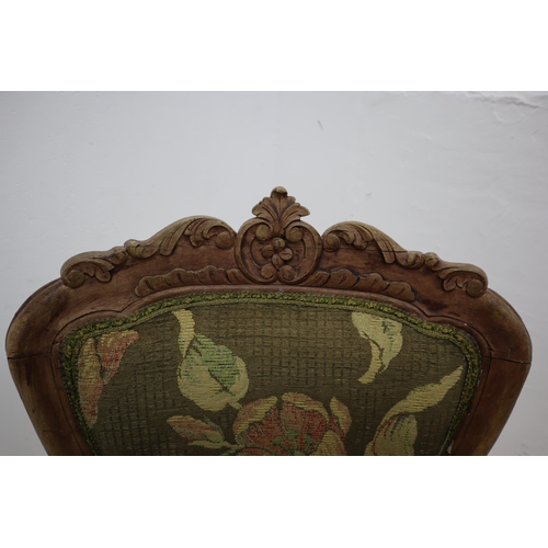 522 - Pair of Antique Wood framed Arm Chairs Decorated with Detailed Hand Carvings and Reupholstered in a ... 