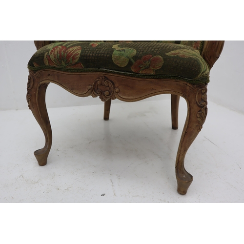 522 - Pair of Antique Wood framed Arm Chairs Decorated with Detailed Hand Carvings and Reupholstered in a ... 