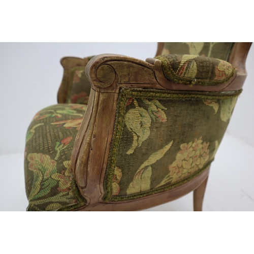 522 - Pair of Antique Wood framed Arm Chairs Decorated with Detailed Hand Carvings and Reupholstered in a ... 