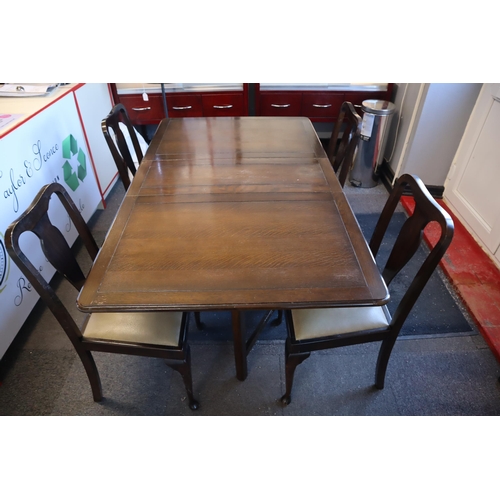 559 - Vintage English Gate Leg Drop Leaf Table with Four Matching Sprung Based Chairs Standing Proudly on ... 