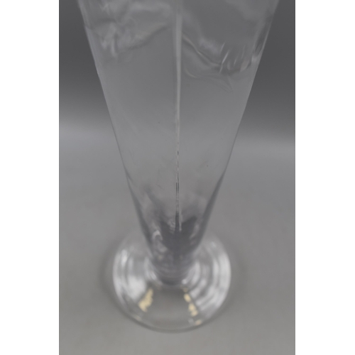 602 - Tall Clear Glass Tapered Square Glass Vase on Circular Glass Base, approx 23