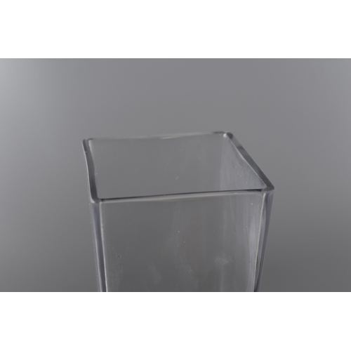 602 - Tall Clear Glass Tapered Square Glass Vase on Circular Glass Base, approx 23