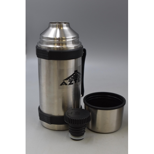 608 - Two Stainless Steel Thermos Flasks of Different Size, One ( Probably Both) Made by AZTEC, Largest ap... 