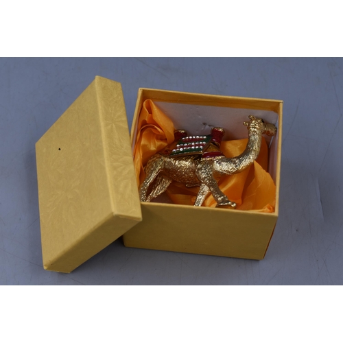 14 - An Enamelled Metal Camel Trinket Box, In Presentation Box.