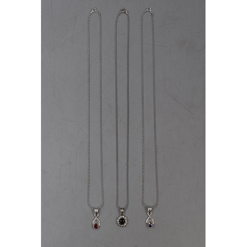 11 - Three Silver 925 Necklaces with Coloured Stoned Silver Pendants