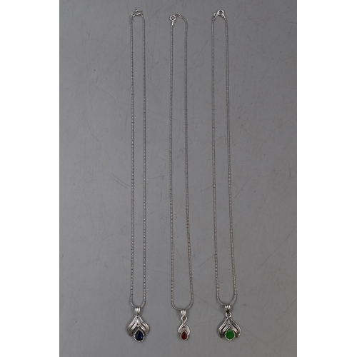 14 - Three Silver 925 Necklaces with Silver Coloured Stoned Pendants