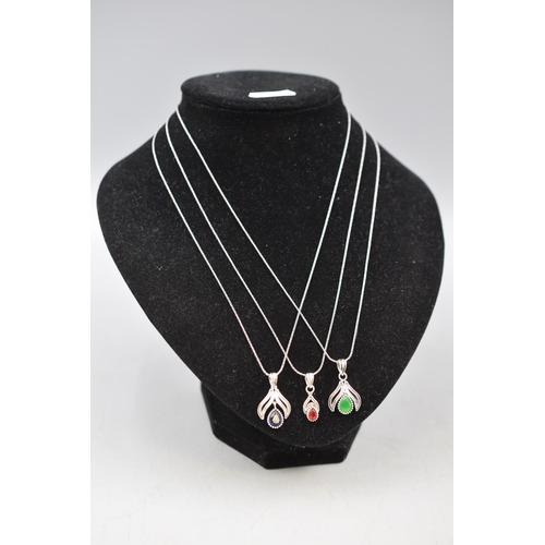 14 - Three Silver 925 Necklaces with Silver Coloured Stoned Pendants