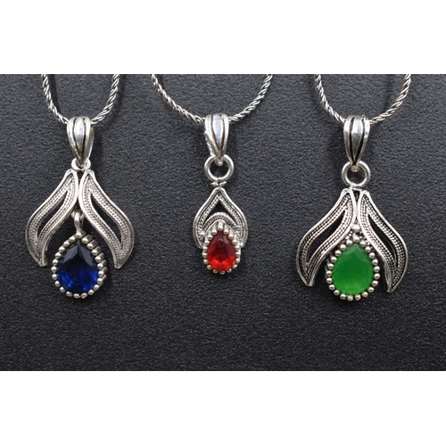 14 - Three Silver 925 Necklaces with Silver Coloured Stoned Pendants