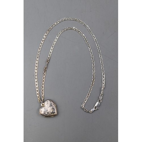 19 - Silver 925 Heart Locket Pendant and Chain