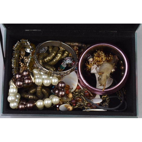 22 - Floral Glass Jewellery Box with Velour Lining and a mixed Selection of Jewellery