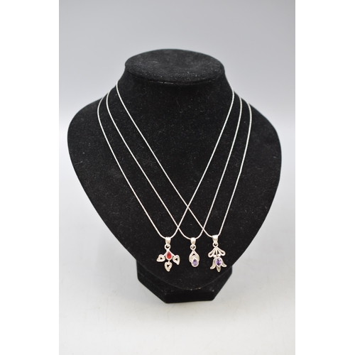 25 - Three Silver Italy 925 Necklaces with Silver Coloured Stoned Pendants