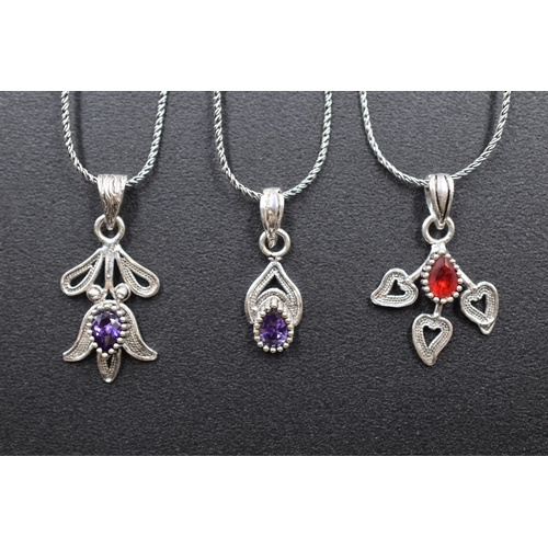 25 - Three Silver Italy 925 Necklaces with Silver Coloured Stoned Pendants