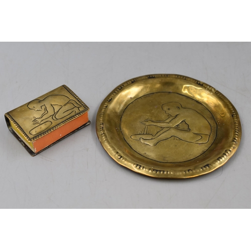 85 - Arts & Crafts Brass Matchbox Holder and Tray