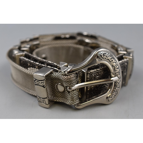 89 - This Isabel Marant style Bisa belt is crafted in Italy from metal chainmail and is accented with dec... 