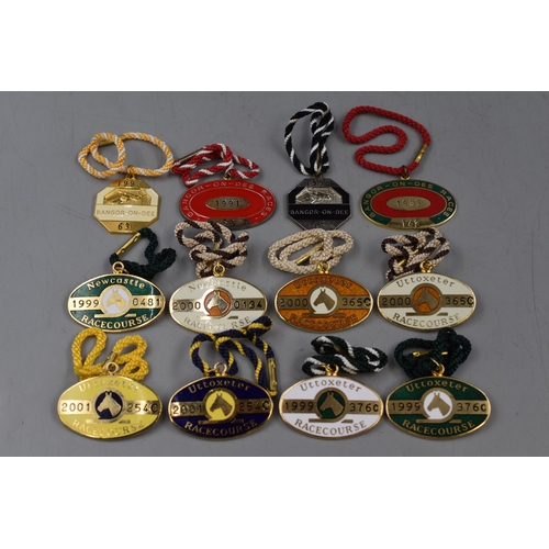 91 - Selection of 12 Enamelled Members Racecourse Badges from Bangor-on-Dee, Newcastle, and Uttoxeter (Da... 