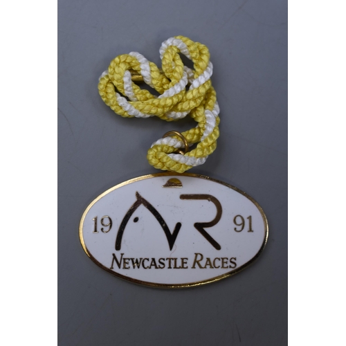 93 - Selection of 12 enamelled members Racecourse Badges including Thirsk, Newcastle, and Kempton Park (D... 