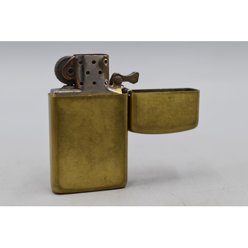 96 - Vintage Brass Zippo Cigarette Lighter with 1918 Silver 3D Coin attached