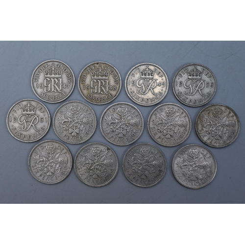 111 - A Selection of Fourteen George VI And Twenty-Five Elizabeth II Sixpence Coins.