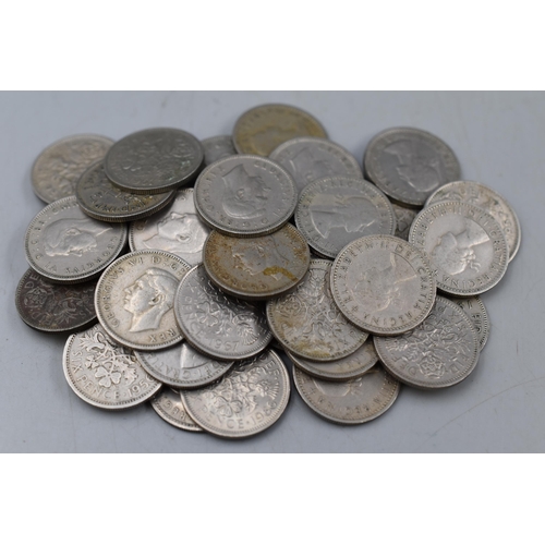 111 - A Selection of Fourteen George VI And Twenty-Five Elizabeth II Sixpence Coins.