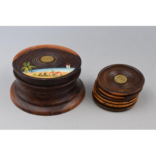 117 - Wooden Jamaican Coaster Set inlaid with George VI Farthings