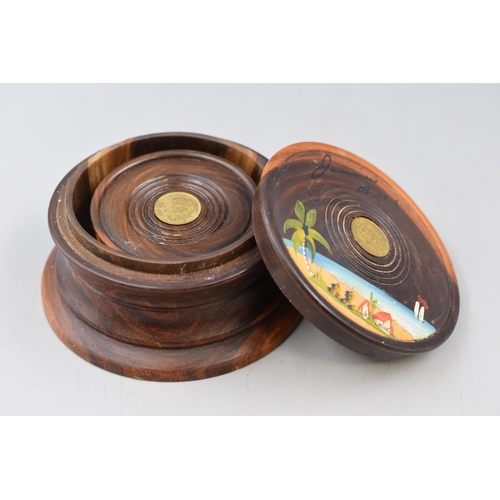 117 - Wooden Jamaican Coaster Set inlaid with George VI Farthings