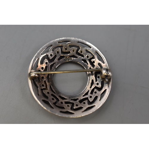 4 - A 925. Silver Circular Celtic Style Brooch.