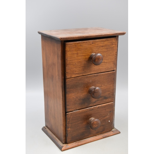 Vintage Hand Made Wooden Three Drawer Table Top Storage Unit approx 12
