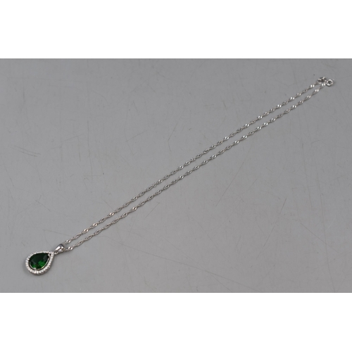 40 - Silver 925 Necklace with Silver 925 Green Stoned Diamante Pendant