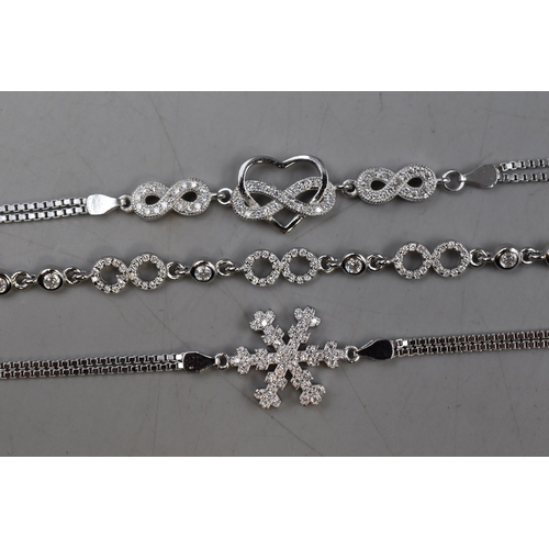 47 - Three Silver 925 Bracelets with Diamante Detailing