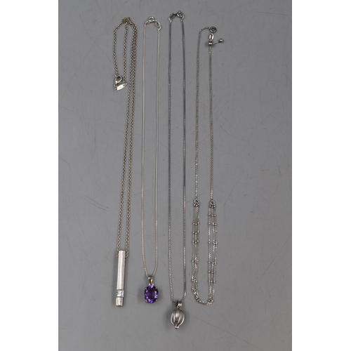 51 - Three Silver 925 Pendant Necklaces and a Three String Silver Necklace