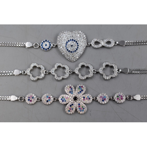 52 - Three Silver 925 Bracelets with Diamante Detailing