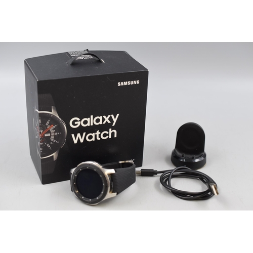 84 - Samsung Galaxy 46mm Bluetooth Silver Watch with Charger and Box (Working)