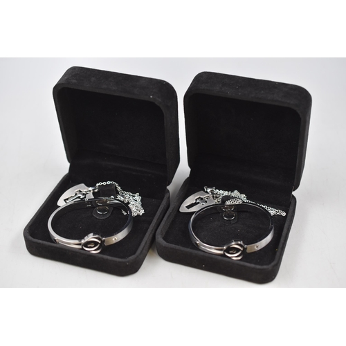 88 - Two Lock & Key Bangle and Necklace Sets, complete in Black Velvet Gift Jewellery Boxes