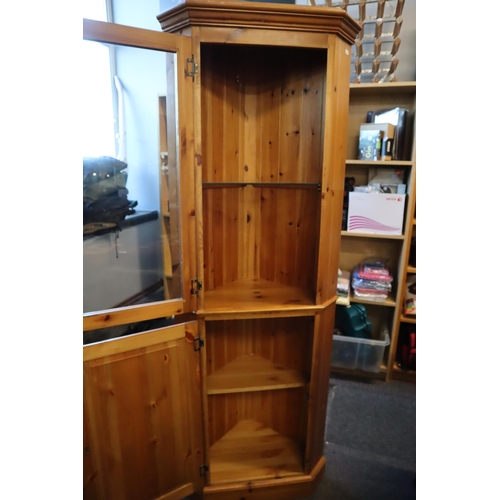 557 - Hand made Solid Pine Plank Backed Corner Display Unit with Glazed Viewing Door internal Lighting and... 