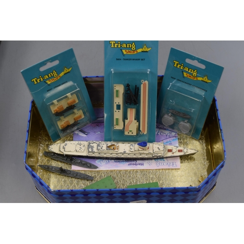 630 - Vosper Electric Model boat in original box and a selection of Tri-ang models in Harbour Components T... 