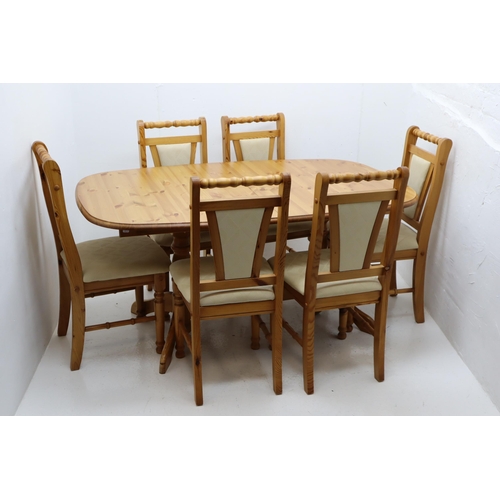 556 - Fine Quality Oval Solid Pine Extending Table with Six matching Chairs approx 60