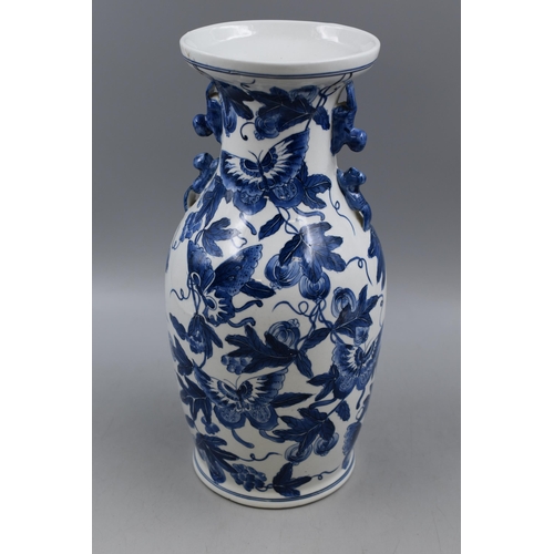 163 - Large Blue and White Chinese Porcelain Vase with Butterflies and Squirrel Decoration approx 14