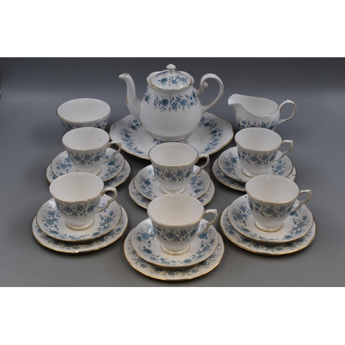 213 - A 22 Piece Colclough Blue Floral Tea Set. Includes Six Trios, Teapot, Sugar Bowl and Others.