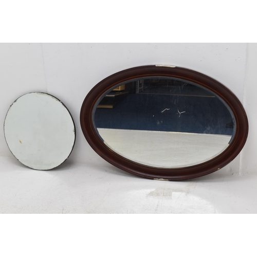 215 - Two Wood Backed Bevel Edged Mirrors, Includes One Oval (AF, Approx 39