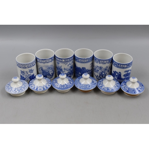 70 - A Selection of Six Spode 'The Blue Room Collection' Blue and White Herb Jars. All Approx 11.5cm Tall... 