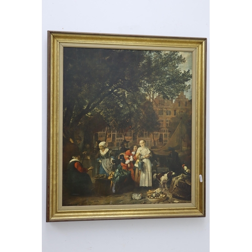 226 - Framed Vintage Oil on Canvas reproduction of the artist Gabriel Metsu's Vegetable Market in Amsterda... 