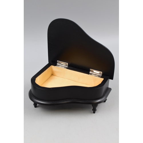 79 - Three Pieces of Ebony. Includes Silk Lined Miniature Grand Piano Jewellery Box, Brush and Bevel Edge... 