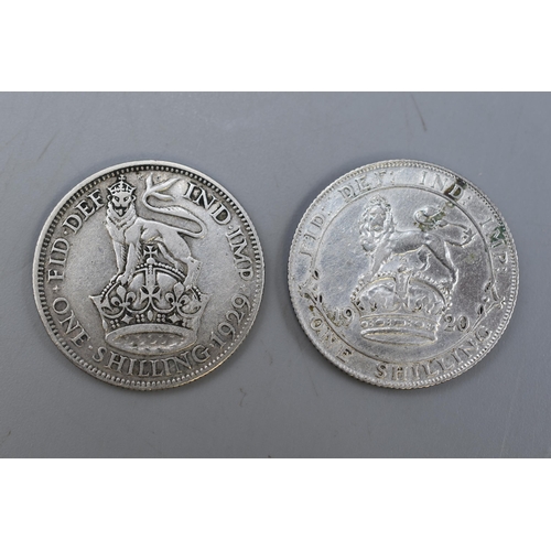 88 - Two UK Silver Shilling Coins, 1920 and 1929